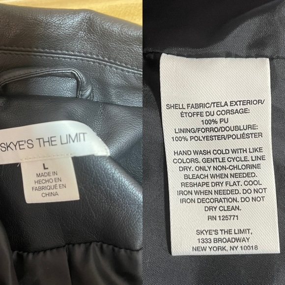 Skye’s the Limit Black long sleeve faux leather lined biker jacket women’s L - Picture 13 of 17